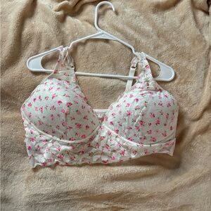 PINK Victoria's Secret Floral Lace Bralette - Cream and Pink